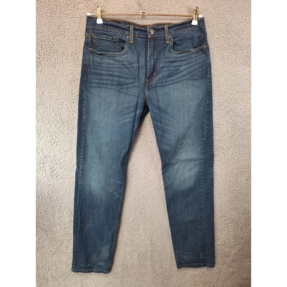 Levi's 502 Jeans Mens 34x34 (Fits 32x30) Blue Denim Whiskered Red Tab Streetwear